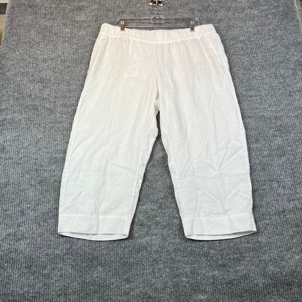 Pure Jill Cropped Pants 100% Linen White Coastal Grandma Lagenlook L Petite